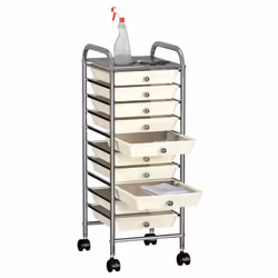 vidaXL 10-Drawer Mobile Storage Trolley White Plastic Multipurpose Drawer