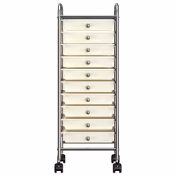 vidaXL 10-Drawer Mobile Storage Trolley White Plastic Multipurpose Drawer