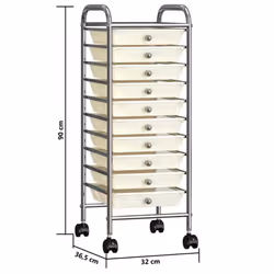 vidaXL 10-Drawer Mobile Storage Trolley White Plastic Multipurpose Drawer - Additional view 7