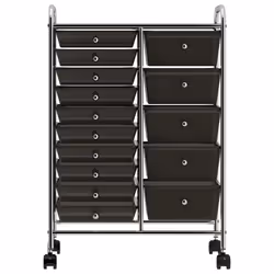 vidaXL 15-Drawer Mobile Storage Trolley XXL Black Plastic Multipurpose Drawer