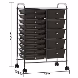 vidaXL 15-Drawer Mobile Storage Trolley XXL Black Plastic Multipurpose Drawer