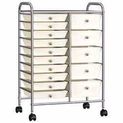 vidaXL 15-Drawer Mobile Storage Trolley XXL White Plastic Multipurpose Drawer