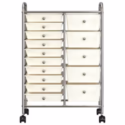 vidaXL 15-Drawer Mobile Storage Trolley XXL White Plastic Multipurpose Drawer
