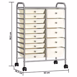 vidaXL 15-Drawer Mobile Storage Trolley XXL White Plastic Multipurpose Drawer