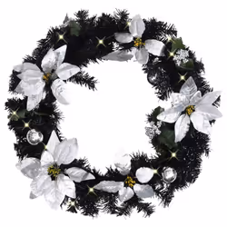 vidaXL Christmas Wreath with LED Lights Black 60cm PVC Xmas Pre-Lit Garland