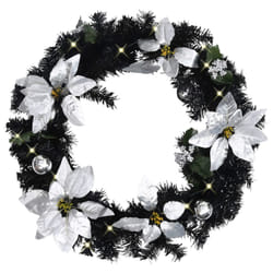 vidaXL Christmas Wreath with LED Lights Black 60cm PVC Xmas Pre-Lit Garland