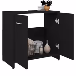 vidaXL Bathroom Cabinet Black Engineered Wood Washroom Cupboard Under Basin