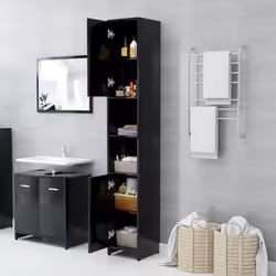 vidaXL Bathroom Cabinet Black Engineered Wood Washroom Cupboard Under Basin