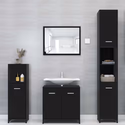 vidaXL Bathroom Cabinet Black Engineered Wood Washroom Cupboard Under Basin - Additional view 8
