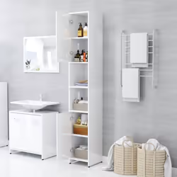 vidaXL Bathroom Cabinet High Gloss White Engineered Wood Home Storage Cupboard