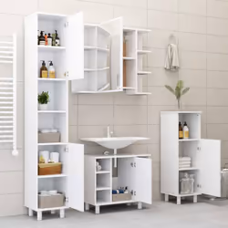 vidaXL Bathroom Mirror Cabinet White Engineered Wood Storage Vanity Organiser - Additional view 9