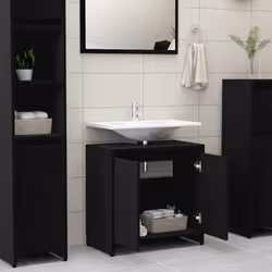 vidaXL Bathroom Cabinet Black Engineered Wood Home Cupboard Under Basin Unit