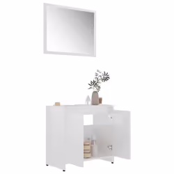 vidaXL Bathroom Furniture Set High Gloss White Engineered Wood Storage Unit - Additional view 2