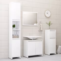 vidaXL Bathroom Furniture Set High Gloss White Engineered Wood Storage Unit - Additional view 7