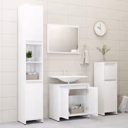 vidaXL Bathroom Furniture Set High Gloss White Engineered Wood Storage Unit - Additional view 8