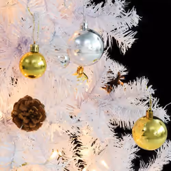 vidaXL Artificial Pre-lit Christmas Tree with Baubles Artificial Tree White - Additional view 4