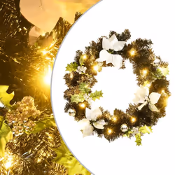 vidaXL Christmas Wreath Christmas Garland with LED Lights Xmas Decor Black PVC