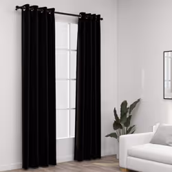 vidaXL 2x Linen-Look Blackout Curtains with Grommets Black 140x225cm Drape