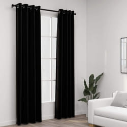 vidaXL 2x Linen-Look Blackout Curtains with Grommets Black 140x225cm Drape