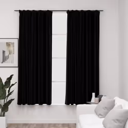 vidaXL 2x Linen-Look Blackout Curtains with Hooks Black 140x175cm Drape Blind