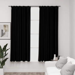 vidaXL 2x Linen-Look Blackout Curtains with Hooks Black 140x175cm Drape Blind