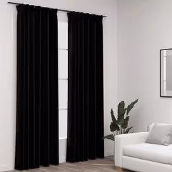 vidaXL 2x Linen-Look Blackout Curtains with Hooks Black 140x245cm Drape Blind