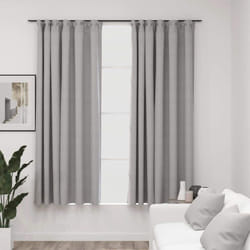 vidaXL 2x Linen-Look Blackout Curtains with Hooks Grey 140x175cm Drape Blind