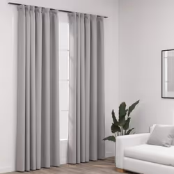 vidaXL 2x Linen-Look Blackout Curtains with Hooks Grey 140x245cm Drape Blind