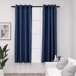 vidaXL 2x Linen-Look Blackout Curtains with Grommets Blue 140x175cm Drape