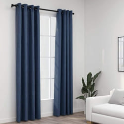 vidaXL 2x Linen-Look Blackout Curtains with Grommets Blue 140x225cm Drape
