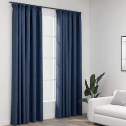 vidaXL 2x Linen-Look Blackout Curtains with Hooks Blue Window Blind Drape