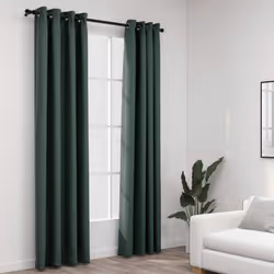 vidaXL 2x Linen-Look Blackout Curtains with Grommets Green Covering Drape