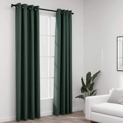 vidaXL 2x Linen-Look Blackout Curtains with Grommets Green Covering Drape