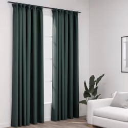 vidaXL 2x Linen-Look Blackout Curtains with Hooks Green 140x225cm Drape Blind