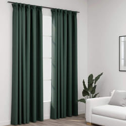 vidaXL 2x Linen-Look Blackout Curtains with Hooks Green 140x225cm Drape Blind