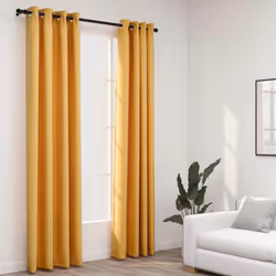 vidaXL 2x Linen-Look Blackout Curtains with Grommets Yellow Covering Drape