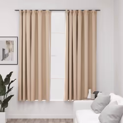 vidaXL 2x Linen-Look Blackout Curtains with Hooks Beige 140x175cm Drape Blind