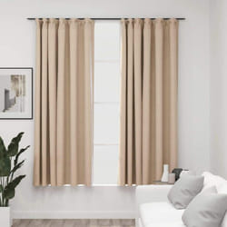 vidaXL 2x Linen-Look Blackout Curtains with Hooks Beige 140x175cm Drape Blind