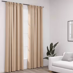 vidaXL 2x Linen-Look Blackout Curtains with Hooks Beige 140x225cm Drape Blind