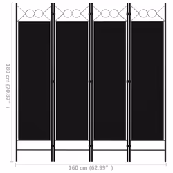 vidaXL 4-Panel Room Divider Black 160x180 cm Wall Partition Screen Separator - Additional view 5