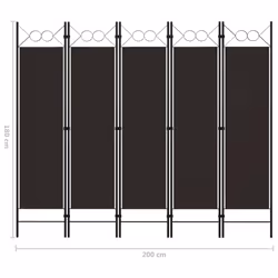 vidaXL 5-Panel Room Divider Brown 200x180 cm Wall Partition Screen Separator - Additional view 6
