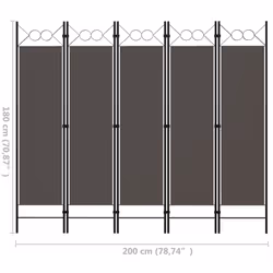 vidaXL 5-Panel Room Divider Anthracite 200x180 cm Partition Screen Separator - Additional view 4