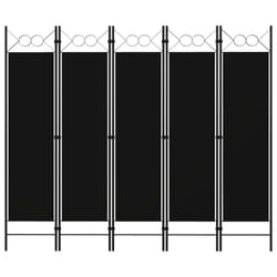 vidaXL 5-Panel Room Divider Black 200x180 cm Wall Partition Screen Separator