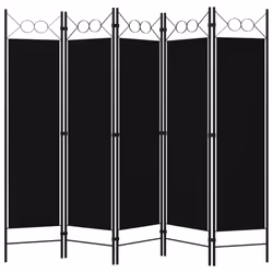 vidaXL 5-Panel Room Divider Black 200x180 cm Wall Partition Screen Separator