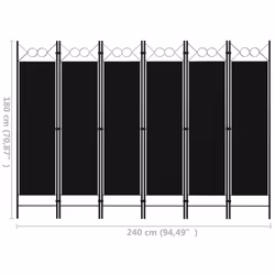 vidaXL 6-Panel Room Divider Black 240x180 cm Wall Partition Screen Separator - Additional view 4