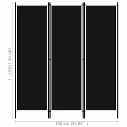 vidaXL 3-Panel Room Divider Black 150x180 cm Wall Partition Screen Separator