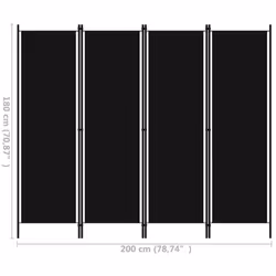 vidaXL 4-Panel Room Divider Black 200x180 cm Wall Partition Screen Separator - Additional view 5