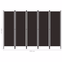 vidaXL 5-Panel Room Divider Brown 250x180 cm Wall Partition Screen Separator - Additional view 6