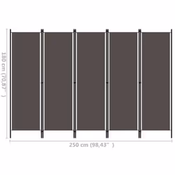 vidaXL 5-Panel Room Divider Anthracite 250x180 cm Partition Screen Separator