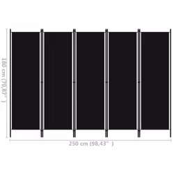 vidaXL 5-Panel Room Divider Black 250x180 cm Wall Partition Screen Separator